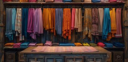 Colorful Clothes Hanging In A Rustic Clothing Store photo