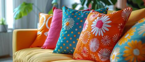Colorful Throw Pillows on a White Sofa in a Modern Home photo