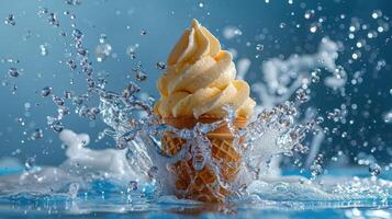 Soft Serve Ice Cream Cone Splashing Into Water photo