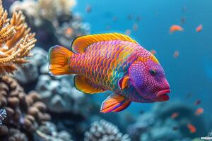 A Vibrant Parrotfish Swimming Through Coral Reef photo