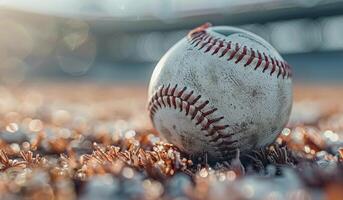 Baseball Lying in Green Grass on a Sunny Day photo
