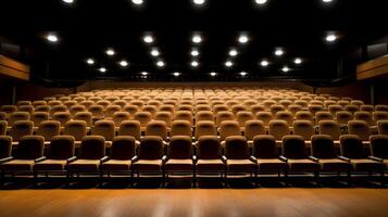 An empty theatre awaits the audience, with rows of seats ready for the show to begin photo