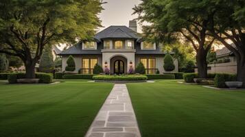 Scenic home with stone path to front door photo