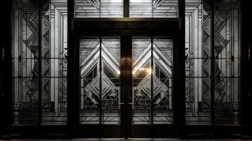 A view of a building entrance with double doors photo