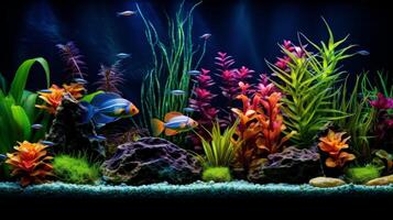 A vibrant aquarium with colorful fish and plants photo