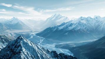 Majestic snow-covered mountains dominate the landscape photo