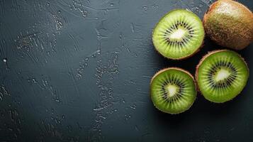 Sliced kiwi fruit on a dark background photo