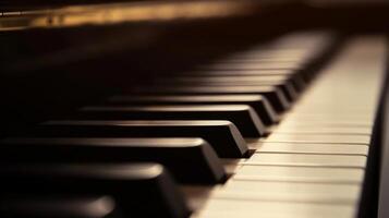 Sunset illuminates piano keys, creating detailed view photo
