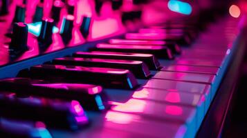 Closeup of a keyboard illuminated by vibrant lights photo