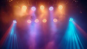 Colorful spotlights illuminate an empty stage photo
