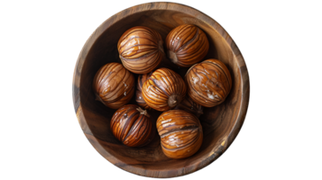 Roasted chestnuts in a bowl on a transparent background png