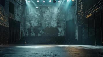 An empty stage bathed in the light of forgotten spotlights photo