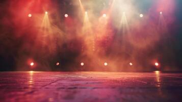 A stage illuminated by spotlights, ready for the performance photo