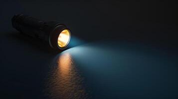 A flashlight shines its beam across a dark surface photo