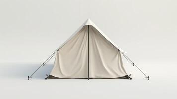 A white tent stands against a plain white background photo