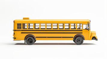 A side view of a classic yellow school bus, isolated on a white background photo