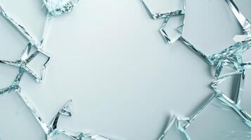 Broken glass pieces on a blue background photo