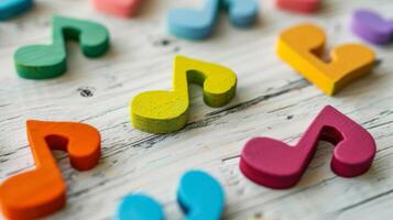 Wooden music notes in various colors photo