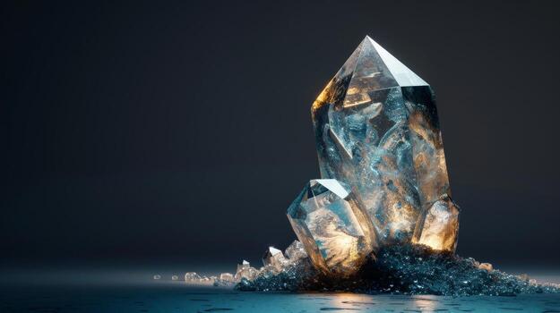 A single crystal stands tall on a dark background photo