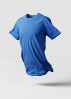 A blue t-shirt mockup floating in mid-air photo