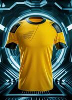 Yellow jersey with black accents in a futuristic backdrop photo