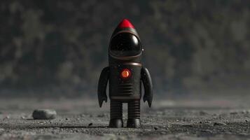 Rocket man model on a desolate lunar landscape photo