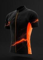 Cycling jersey mockup with black and orange color scheme and glowing design photo