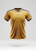 A mockup of a golden t-shirt with black and white accents photo