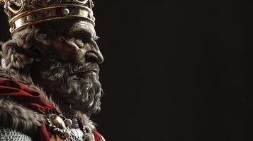 Side view of a king with a crown and beard photo