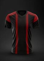 A black athletic jersey with red stripes for design photo