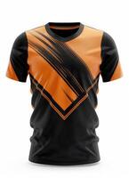 Mockup of a black t-shirt with an orange design photo