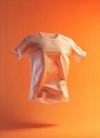A white t-shirt mockup on an orange background photo