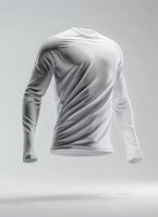 A clean, white t-shirt mockup with long sleeves, isolated on a white background photo