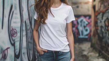 Woman in white t-shirt mockup, perfect for your design photo