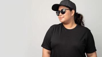 Woman in black t-shirt and sunglasses photo