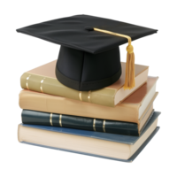 Stack of Book With Graduation Academic Cap Isolated on Transparent Background png