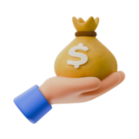 saving wealth asset with hand gesture and sack of money with sign finance accounting theme isolated 3d icon illustration element png