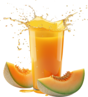 A cantaloupe fruit juice melon splashing isolated on a transparent background png