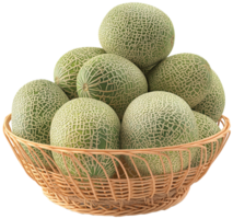 A fresh cantaloupes in a basket isolated on a transparent background png