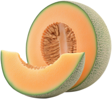 A whole cantaloupe with slices isolated on a transparent background png