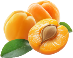 A delicious few apricots with slice isolated on a transparent background png