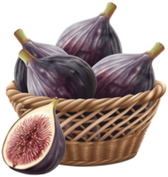 A Fresh figs in a basket isolated on a transparent background png