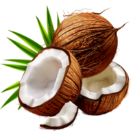 A few cut coconuts isolated on a transparent background png