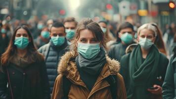 grupo do pessoas vestindo máscaras para evita epidemia surto orientações para prevenção do infecção com a kp2 vírus tensão causou de COVID-19. video