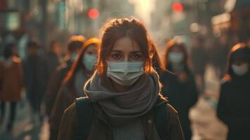 Group of people wearing masks to prevent epidemic outbreak Guidelines for prevention of infection with the KP2 virus strain caused by COVID-19. video
