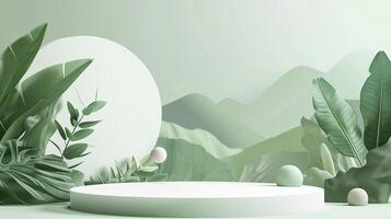 A green and white background with a large white circle in the middle photo