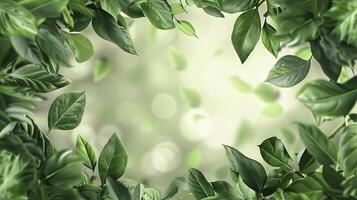 A leafy green background with a few leaves in the foreground photo