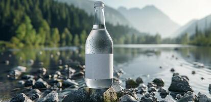 clean mockup of Pristine Bottled Water in a Serene Natural Setting photo