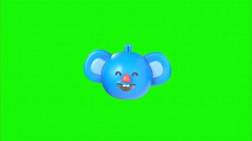 blue ball with elephant ears and a smiling red nose on a green screen background. Seamless looping 4k time-lapse animation background video