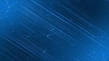 royal blue color parallel diagonal lines with low poly dots and lines futuristic geometrical dark background video